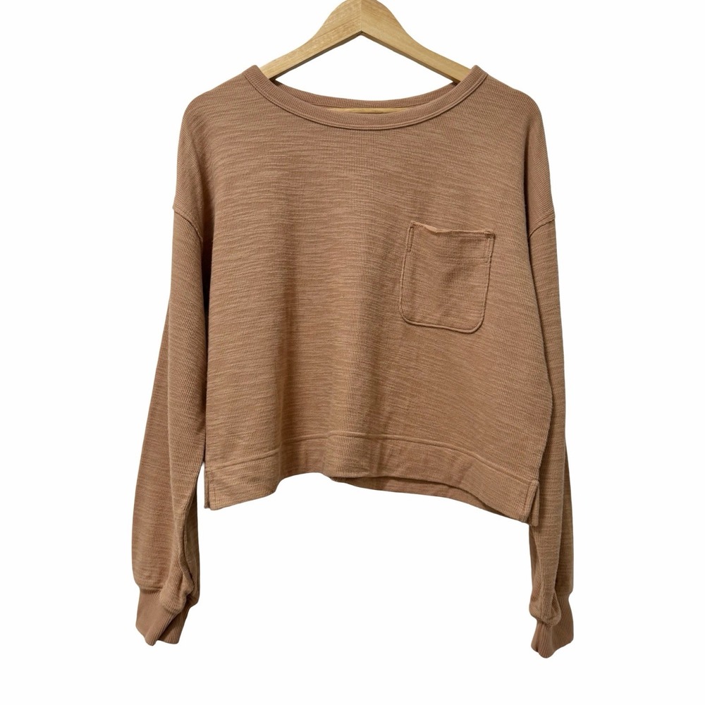 Aerie Womens Boxy Cropped Sweatshirt Size XXS Orange Granola Cozy Lounge NEW